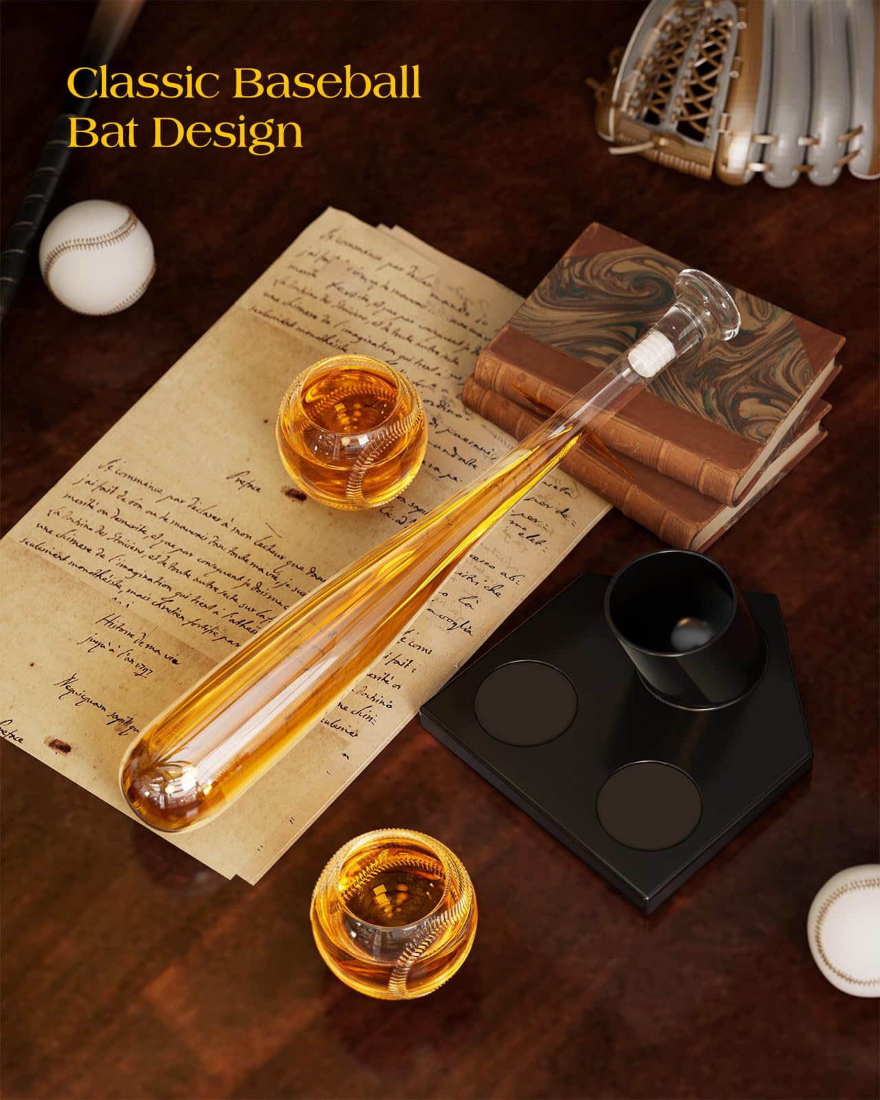 Baseball Gifts for Men, Kollea Whiskey Decanter Sets for Men, 20Oz Baseball Bat Decanter Set with 2 Glasses, Unique Christmas Birthday Gift for Men Him Brother Guys Boyfriend Coach, for Liquor Tequila