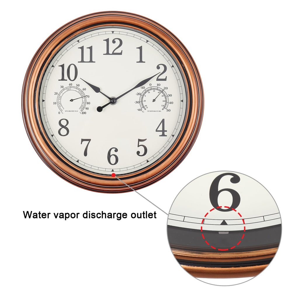 Vigorwise 12inch Outdoor Clocks Plastic Waterproof Wall Clock with Temperature & Humidity