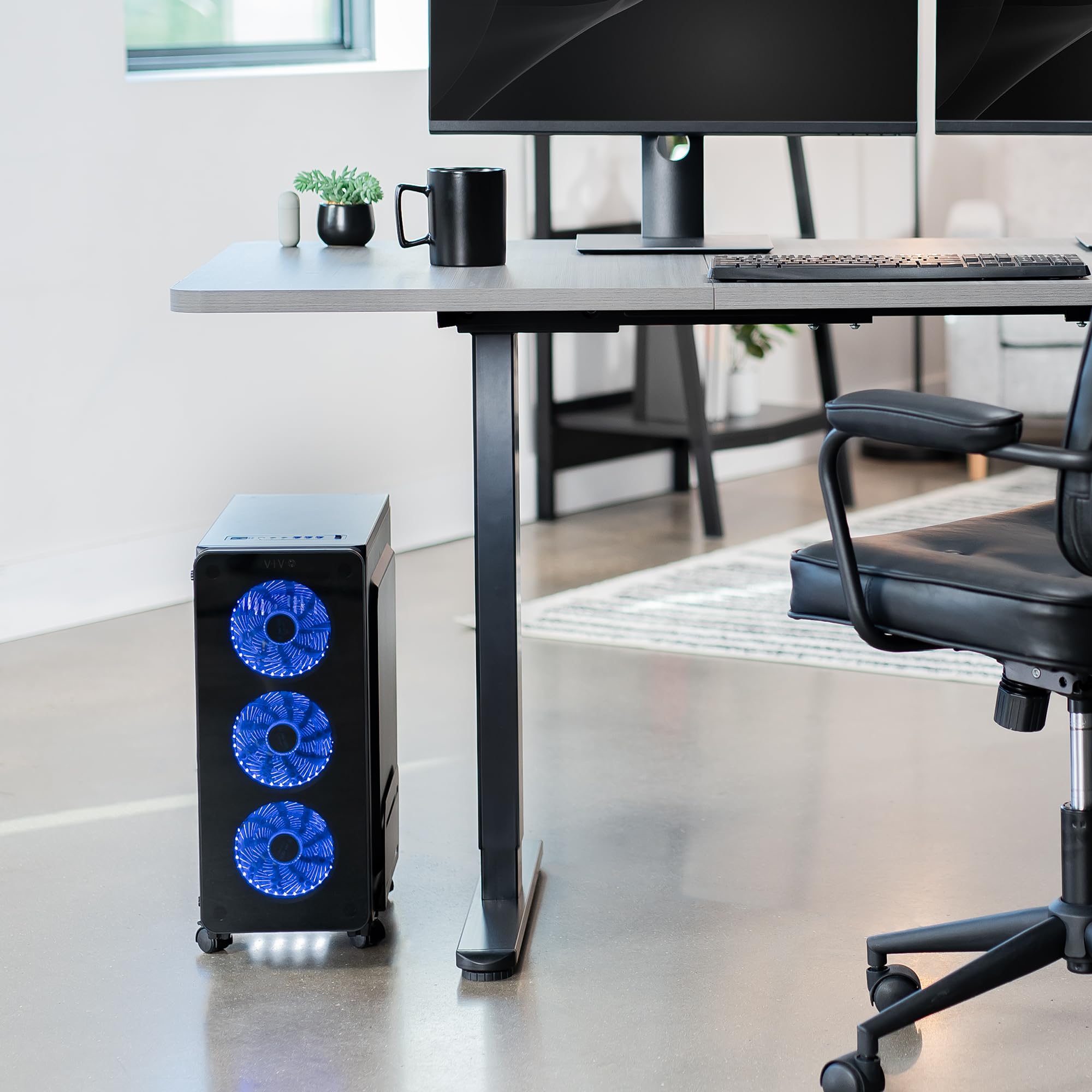 VIVO Black Computer Tower Desktop ATX-Case, CPU Steel Rolling Stand, Adjustable Mobile Cart Holder with Locking Caster Wheels (CART-PC01)