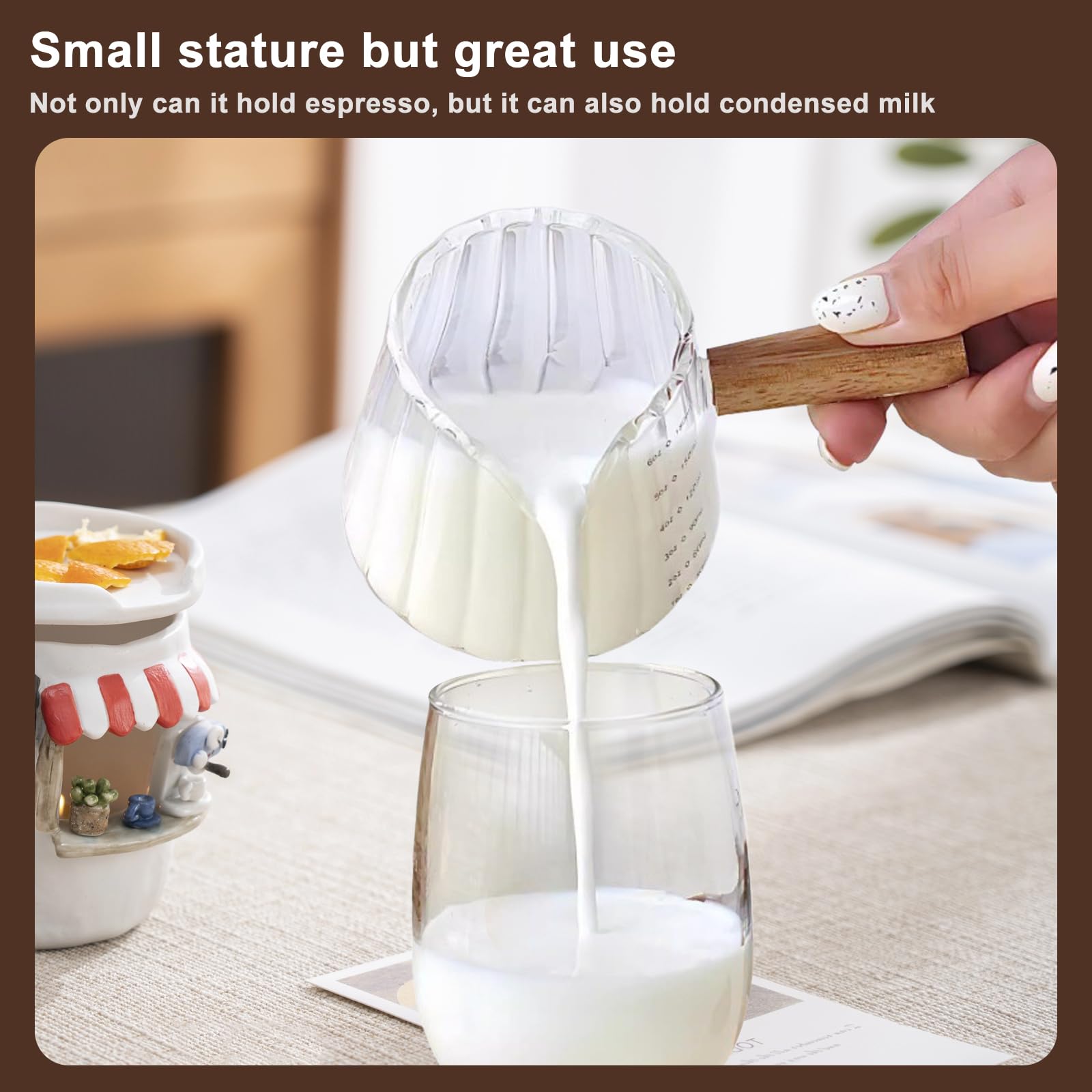 YQWIN 2Pcs Espresso Cups Espresso Measuring Cup Glass Espresso Cups with Handle 6 OZ Espressos Accessories Milk Frothing Pitcher Shot Glass Measuring Cups Frothing Cup Espressos Shot Glasses Coffee