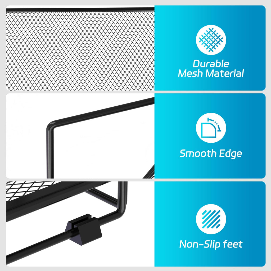 SUPEASY Desk Organizer with File Holder, 5-Tier Paper Letter Tray Organizer with Pen Holder, Desktop Organization and Storage for Office Supplies Black