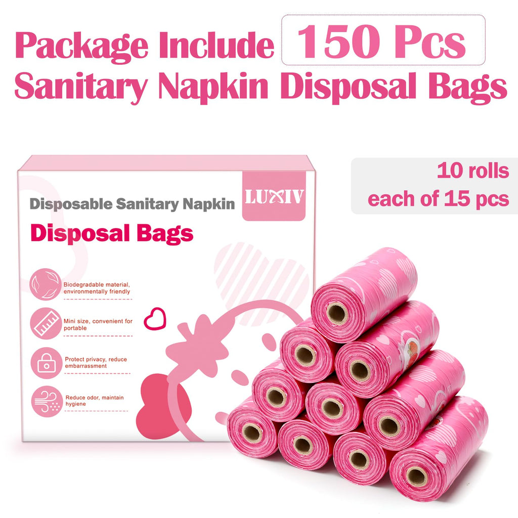 150Pcs Sanitary Napkin Disposal Bags, Luxiv Pink Disposable Sanitary Bag Personal Care Disposal for Tampons Trash Bag, Disposable Mini Bags for Women Privacy Handling Bag Diaper Sack