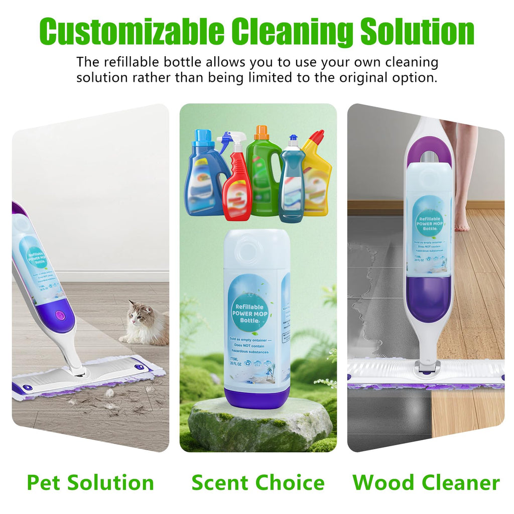 Power Mop Refillable Bottle for Swiffer PowerMop, Empty Reusable Bottle for Power Mop, 26 FL OZ Leak-Proof HDPE Solution Container with 5 Silicone Gaskets & Folding Funnel