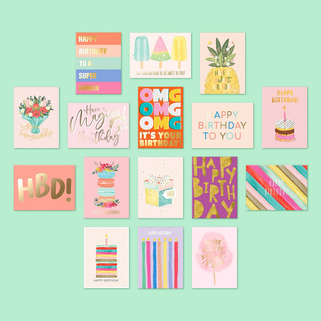 Sweetzer & Orange Happy Birthday Cards with Envelopes and Assortment Box – Variety Set of 50 Assorted Birthday Notes. Perfect Bulk Pack for Celebrations, Office, Friends, Family, and Special Occasions