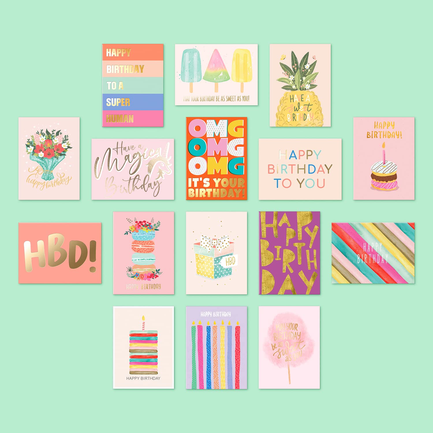 Sweetzer & Orange Happy Birthday Cards with Envelopes and Assortment Box – Variety Set of 50 Assorted Birthday Notes. Perfect Bulk Pack for Celebrations, Office, Friends, Family, and Special Occasions
