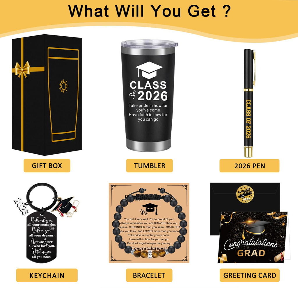 Graduation Gifts, Class of 2026 Graduation Travel Tumbler for Him Her, Inspirational 2026 Grad Gifts for High School Colleage Students Daughter Son Friends Women Men Master Gifts(Black)