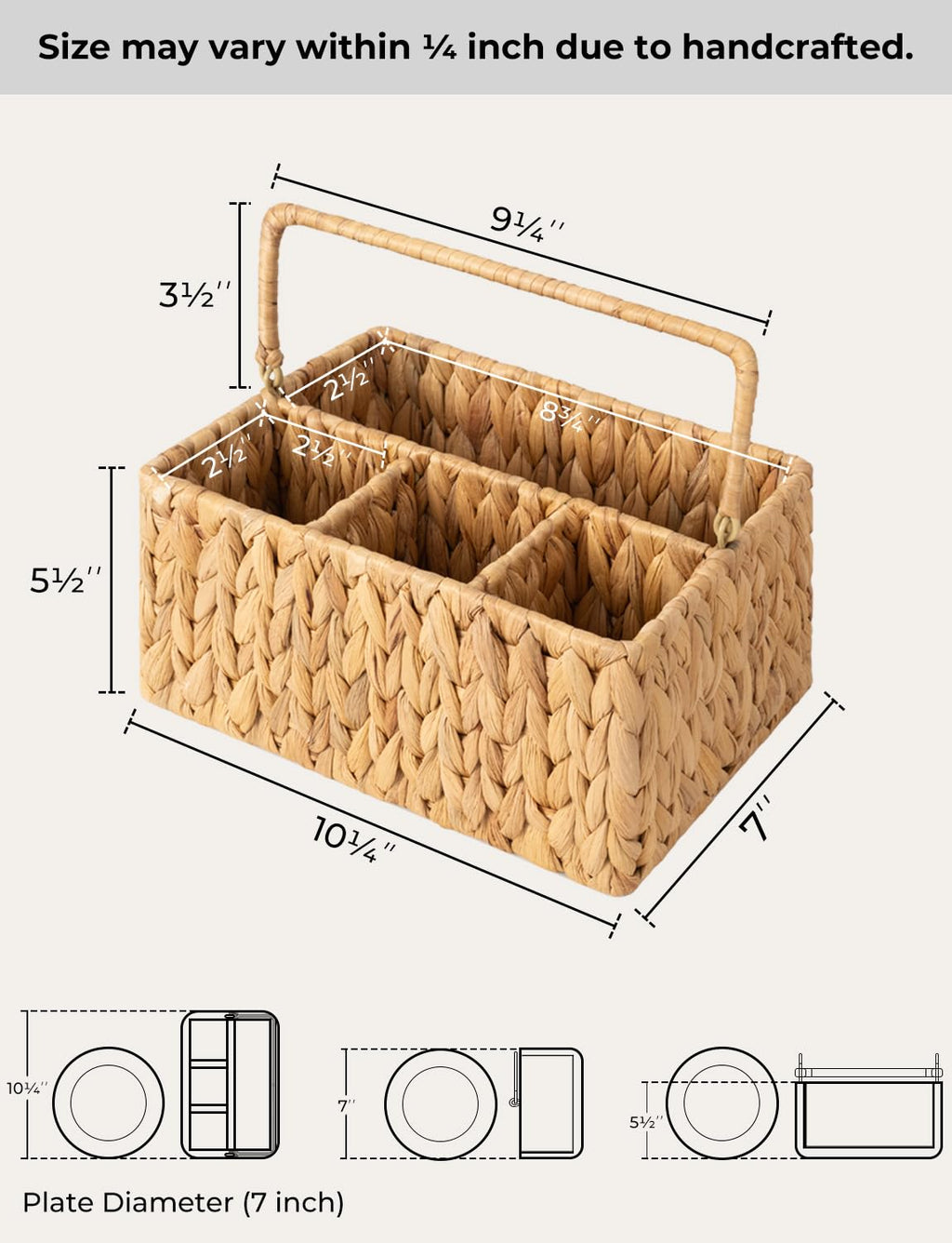 StorageWorks Wicker Flatware Organizer, Hand Woven Water Hyacinth Cutlery Holder for Countertop with Handle, 1 Pack