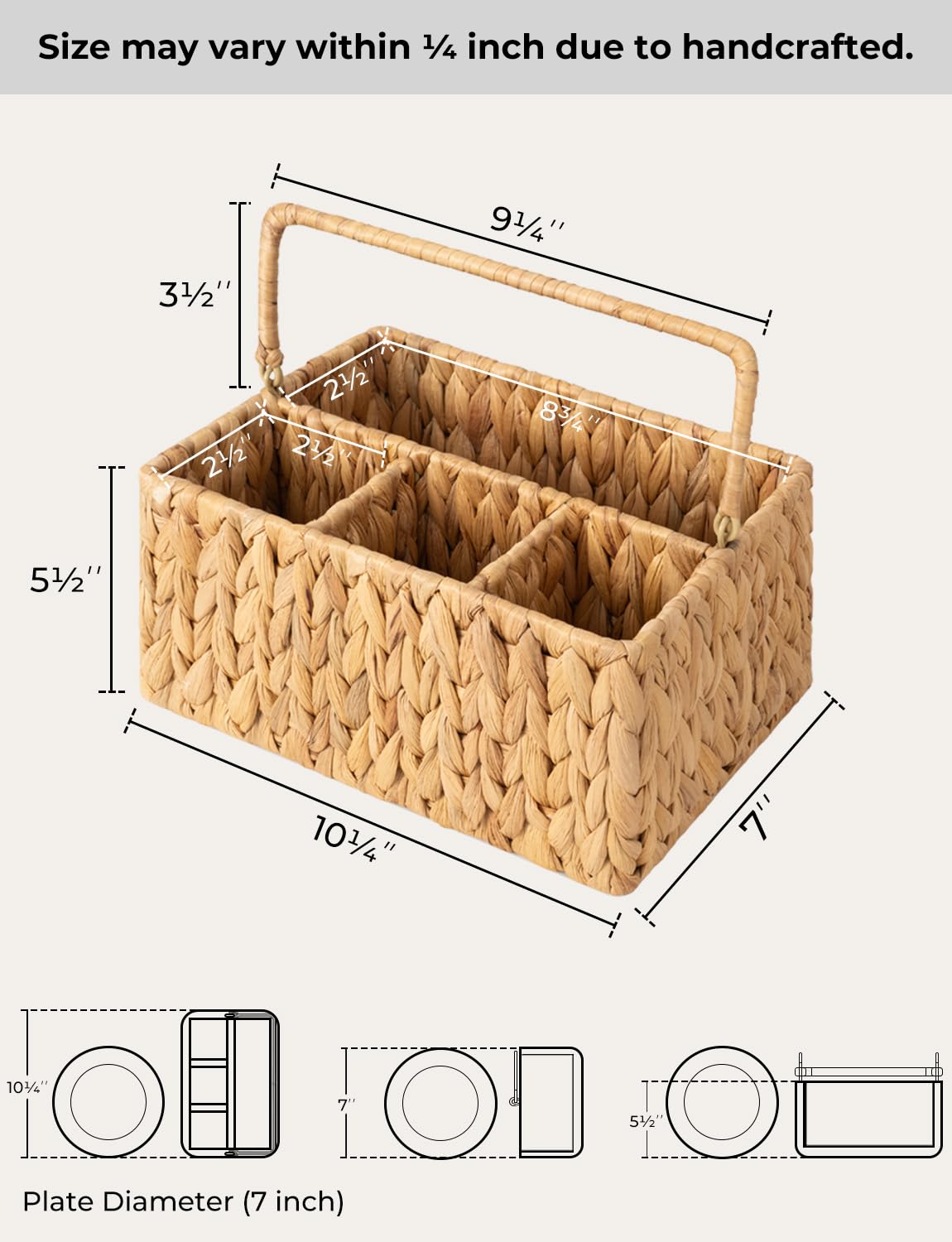 StorageWorks Wicker Flatware Organizer, Hand Woven Water Hyacinth Cutlery Holder for Countertop with Handle, 1 Pack
