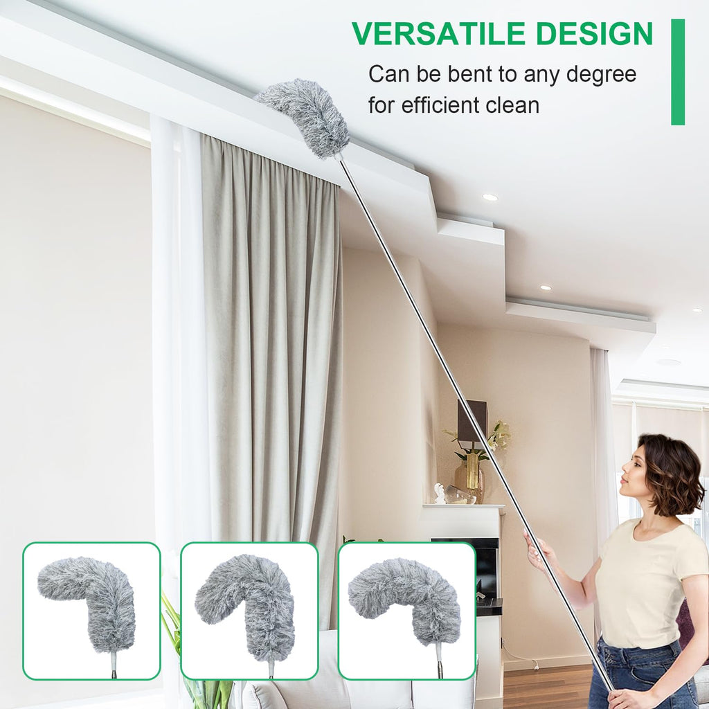 100-inch Extra-Long Dusters, Cleaner Tools with Extension Pole and Bendable and Washable Microfiber Head, Feather Duster for High Ceilings,Ceiling Fan,Furniture