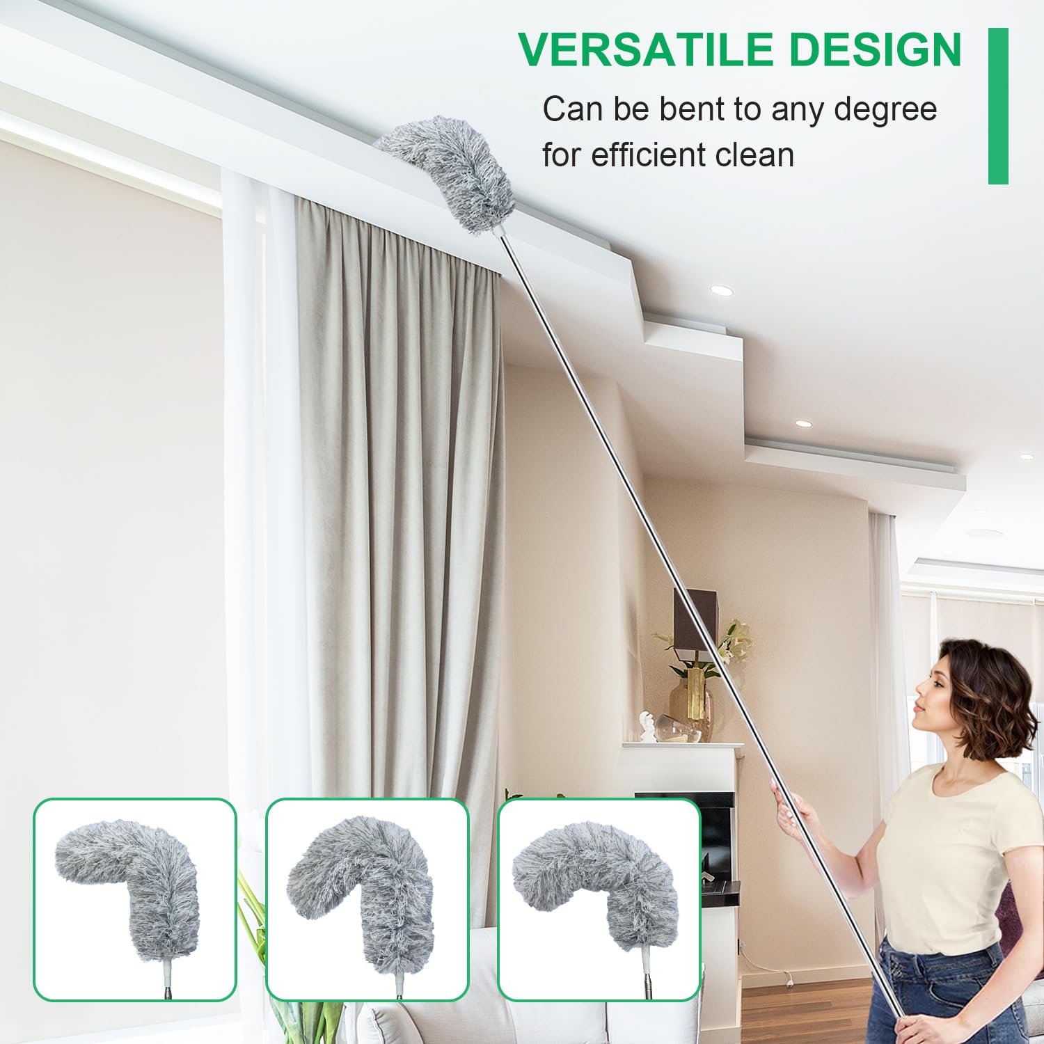 100-inch Extra-Long Dusters, Cleaner Tools with Extension Pole and Bendable and Washable Microfiber Head, Feather Duster for High Ceilings,Ceiling Fan,Furniture