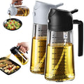 TrendPlain 470ml Olive Oil Spray Bottle for Kitchen Gadgets - 2 in 1 Olive Oil Dispenser Bottle and Air Fryer Accessories for Cooking, Salad and BBQ - Black & Ash