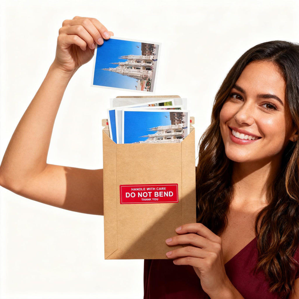 Neehows 100 Pack 5x7 Rigid Mailers Cardboard Envelopes, 400GSM Kraft Photo Mailers Shipping Envelope with DO NOT Bend Labels, Small Stay Flat Self Seal Document Envelope for Trading Cards- Brown