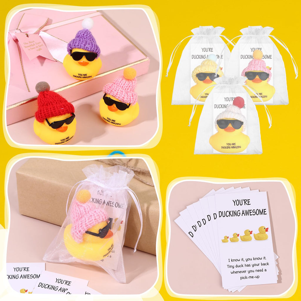 20 Sets Inspirational Employee Appreciation Gifts Thank You Gift Set Motivational Gifts You're Ducking Awesome Pun Cards Mini Rubber Ducks with Glasses and Hats for Teacher Coworkers Staff Team