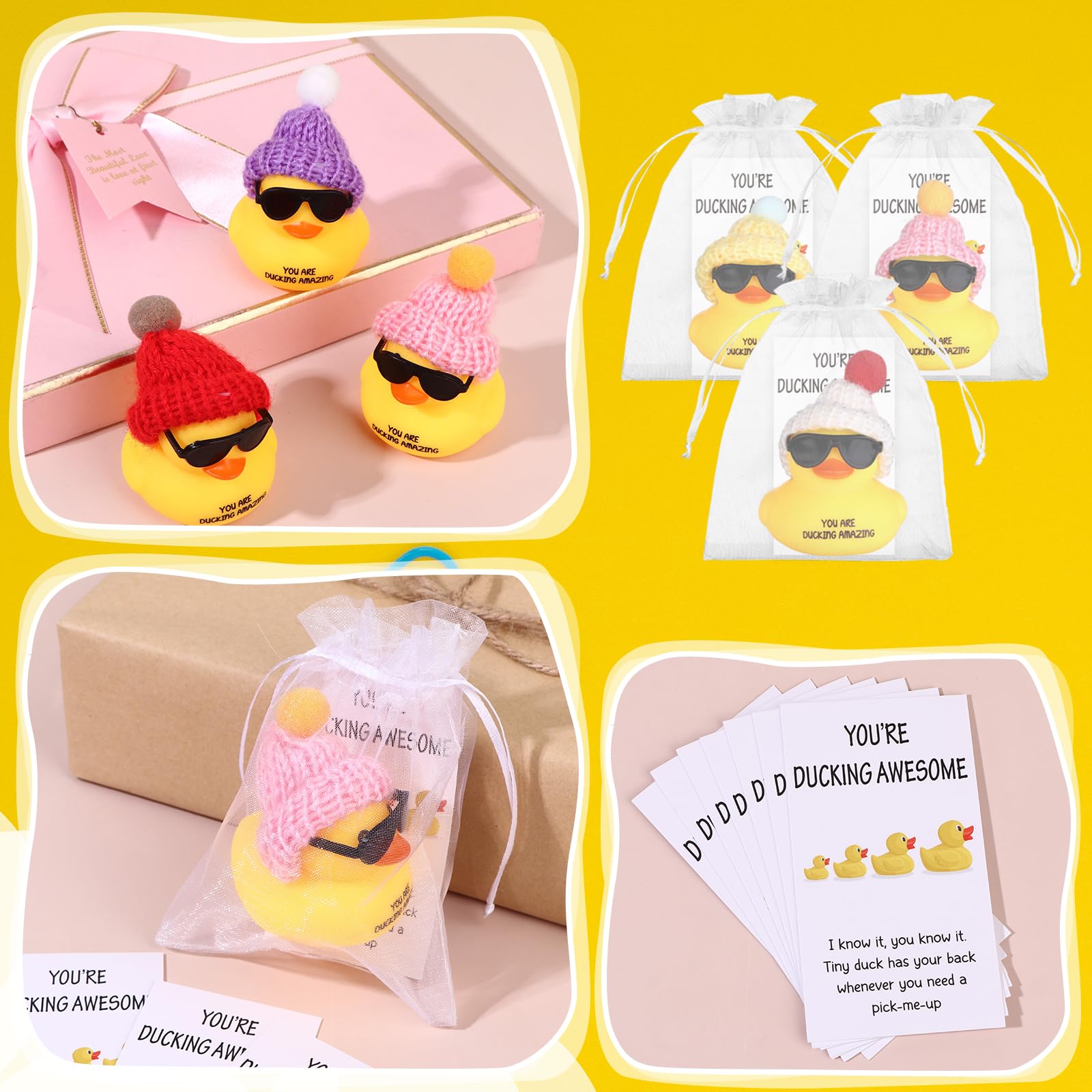 20 Sets Inspirational Employee Appreciation Gifts Thank You Gift Set Motivational Gifts You're Ducking Awesome Pun Cards Mini Rubber Ducks with Glasses and Hats for Teacher Coworkers Staff Team