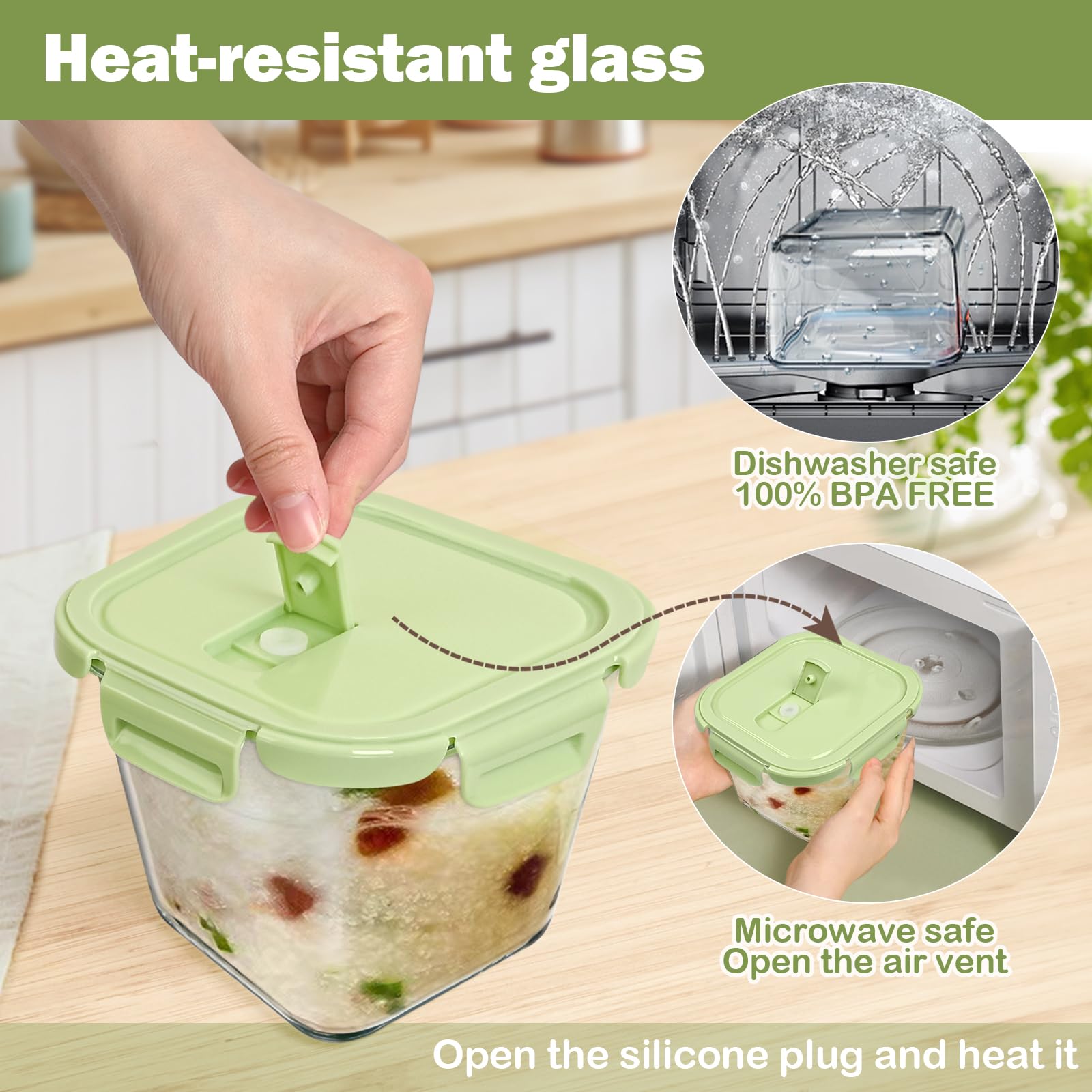 Glass Container Food Storage 32 oz, 4 Cup Overnight Oats Jar, Oven & Microwave Safe Deli Containers with Lids, Freezer Containers for Kitchen, Take Out and To Go, Soup Containers for Food Prep, 4 Pack