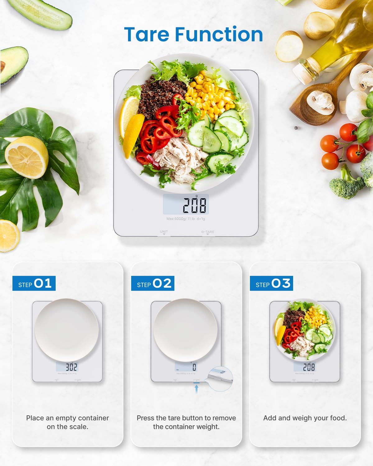 RENPHO Smart Food Nutrition Kitchen Scale, Food Scale for Food Ounces and Grams, Coffee Scale with Timer, Nutritional Calculator for Keto, Macro, and Calorie with Smartphone App, White
