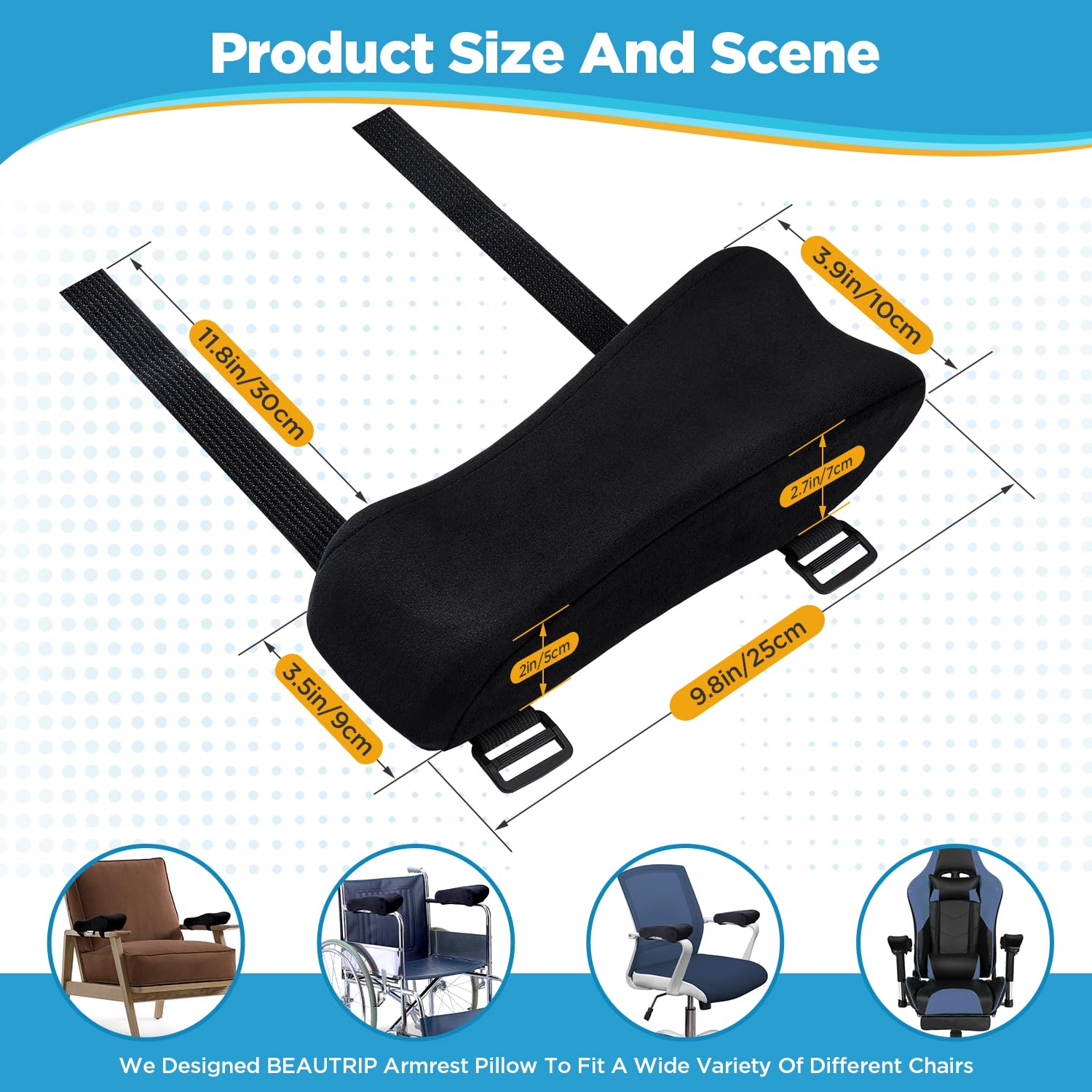 BEAUTRIP Armrest Cushion Office Chair Arm Cushion - Armrest Cushion for Arms and Elbows (Set of 2) (Black with Gel_Velvet)