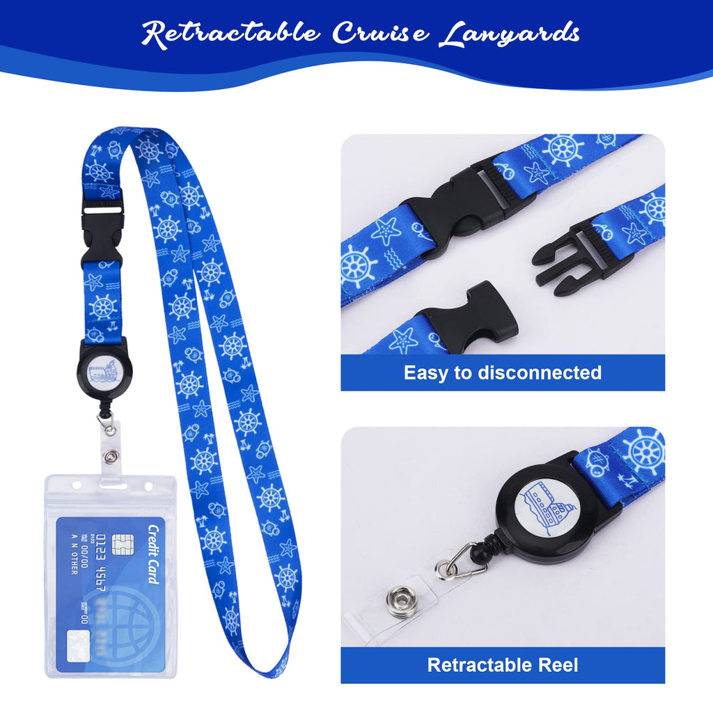 SWATOM Cruise Lanyards 9PCS Retractable for Ship Cards, Royal Caribbean & Celebrity 2024 & 2025 Waterproof Luggage Tag Holders Set with Detachable Badge Holder for ID Cards