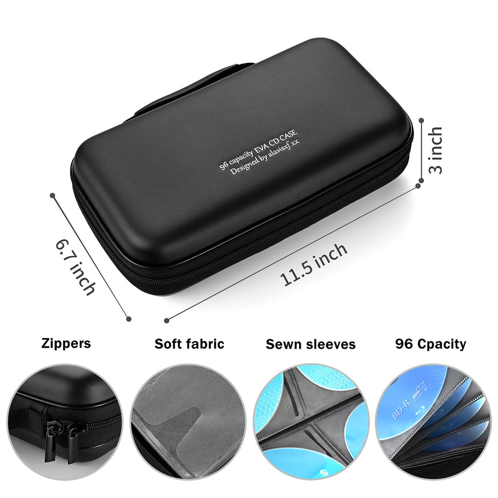 LIOVODE DVD Case, 96 Capacity EVA CD Case Holder Storage Organizer Portable Protective DVD Wallet Holder for Car (96 Capacity, Black96)