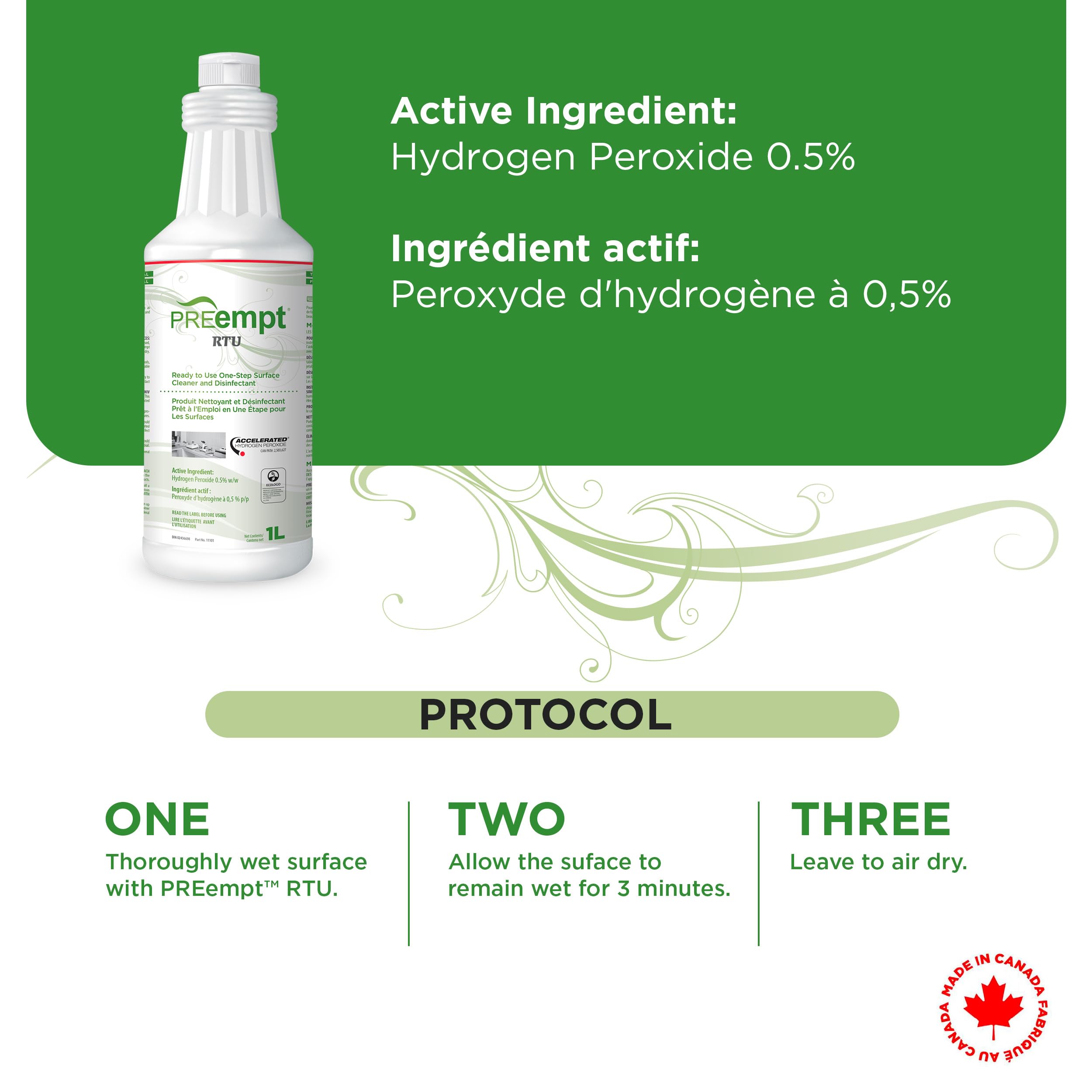 PREempt Ready-To-Use One Step Disinfectant Cleaner - All Purpose Disinfectant for Salons, Spas, Clinics, Studios - 1L (1 Bottle)