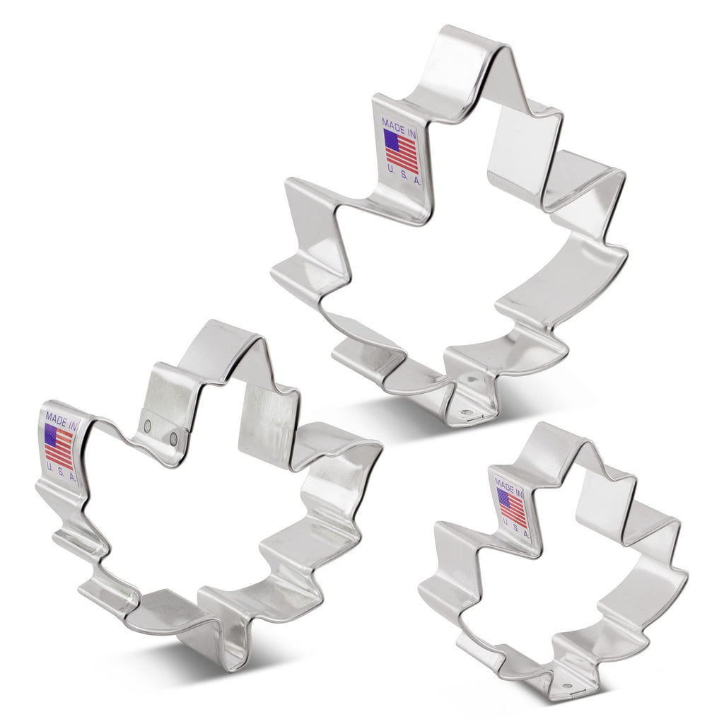 Maple Leaf Cookie Cutters 3-Pc. Set Made by Ann Clark, 3", 3.25", 4"