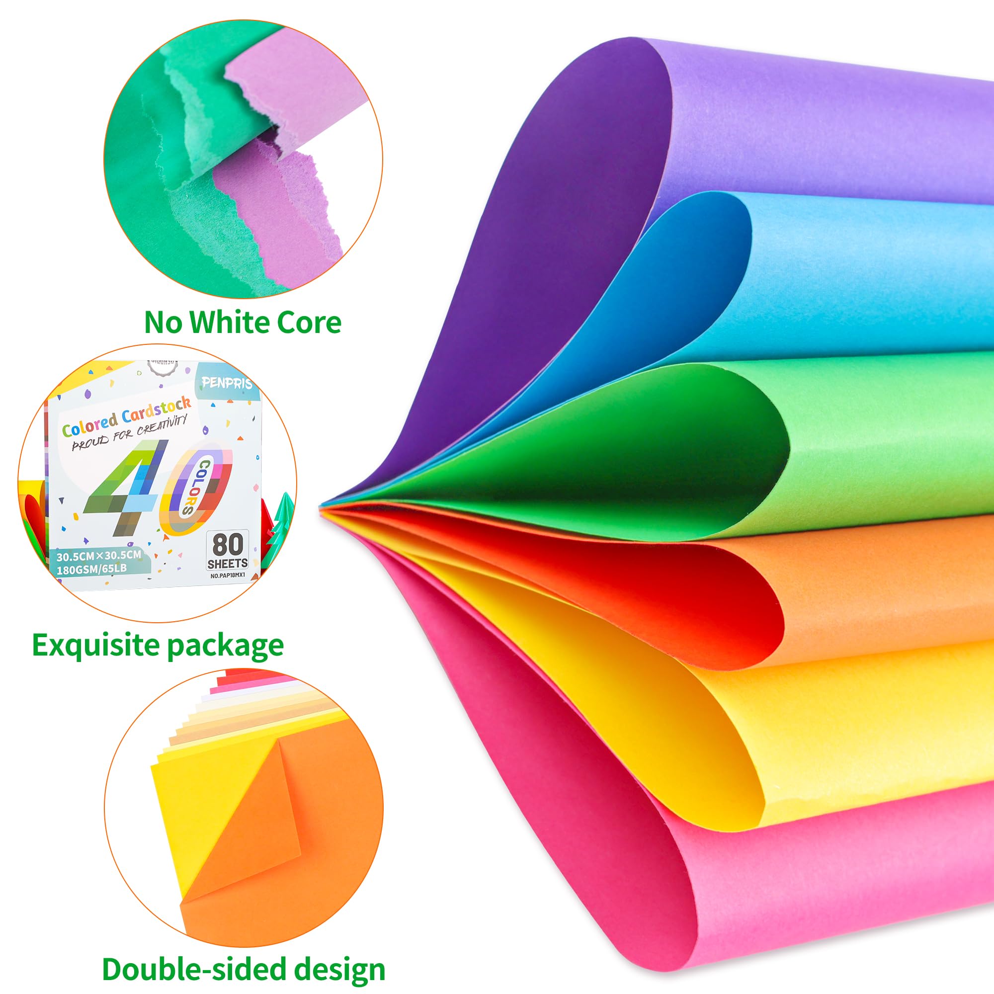 80 Sheets Colored Cardstock - 40 Colors 12x12in Square Card Stock Scrapbook Paper 180gsm/65lb Assorted Colors Construction Paper PAP18MX1