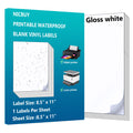 Nicbuy Full Sheets Printable Glossy White Shipping Labels - 20 Labels (8.5" x 11") - Waterproof Vinyl Stickers for Inkjet or Laser Printer