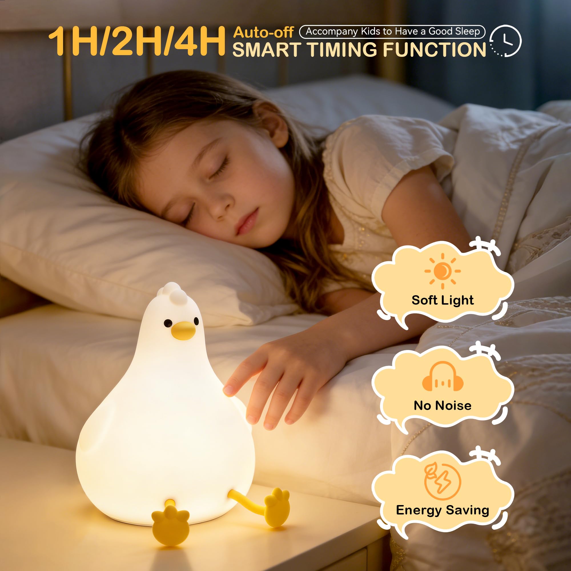 Auxmir Peepi Chick Night Light, Rechargeable LED Night Lamp with 7 Color Modes & 3 Level Brightness, Silicone Sleep Touch Night Light with Timer for Bedroom Nursery Decor, Ideal Gift for Baby Kids