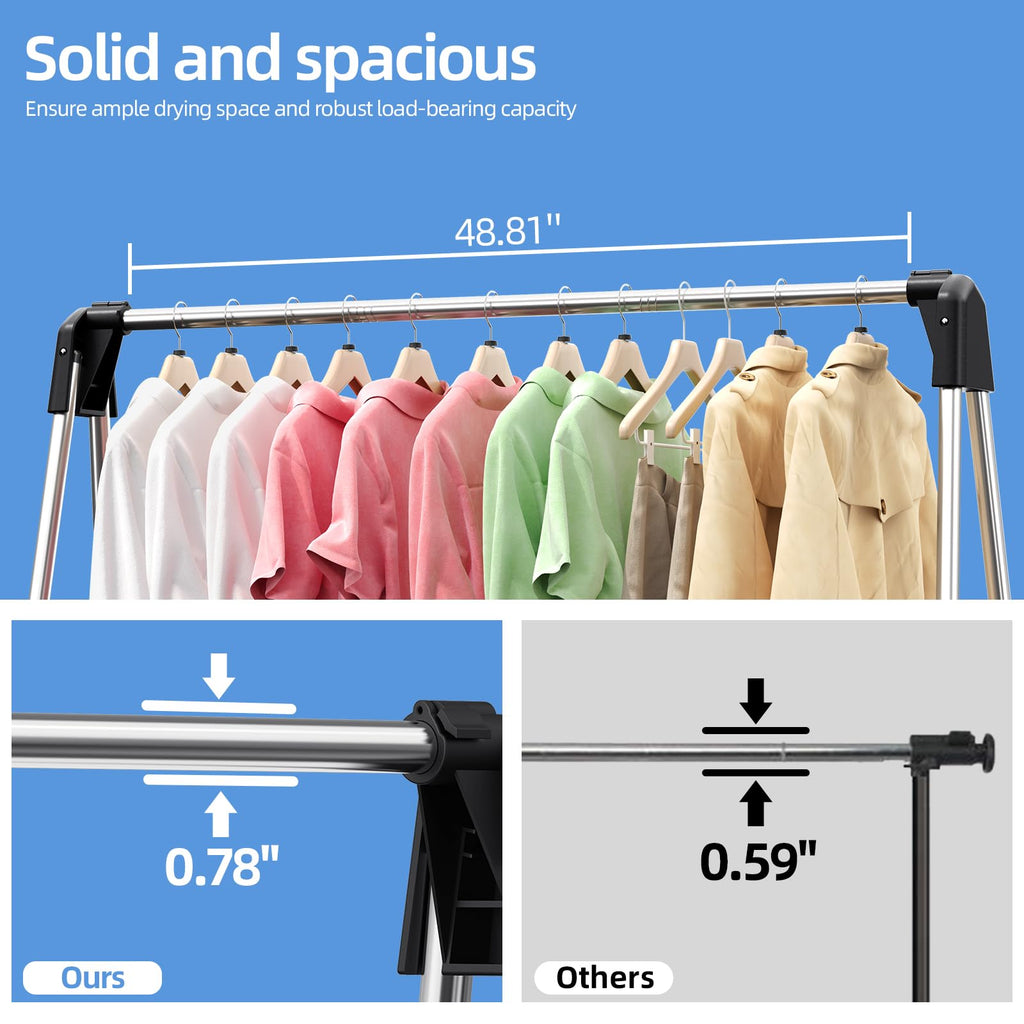 APEXCHASER Clothes Drying Rack, Foldable Clothes Rack, Stainless Steel Laundry Drying Rack, Collapsible Clothing Rack for Indoor & Outdoor, Drying Rack Clothes for Travel, 48.81 Inch