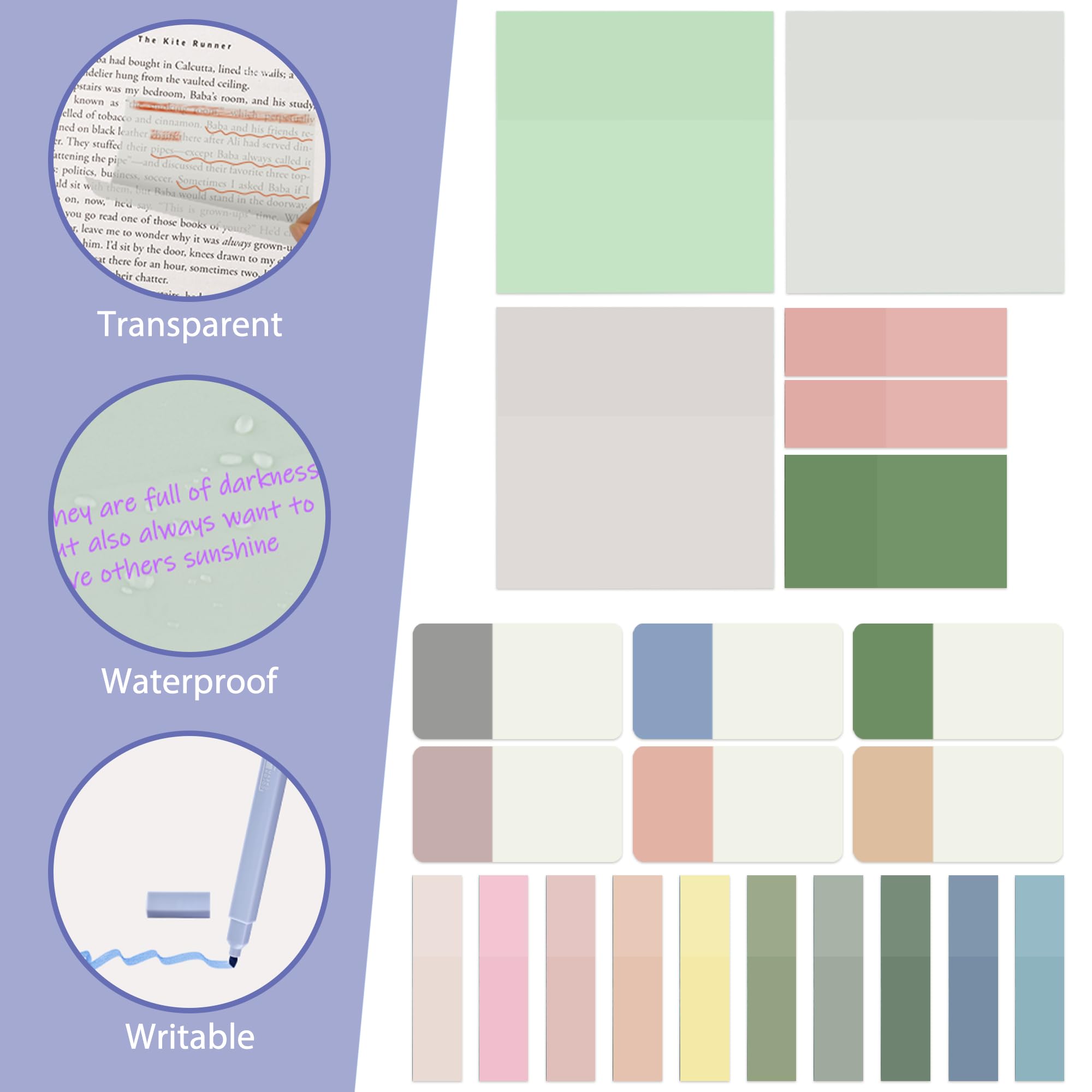 DazSpirit 12 Pastel No Bleed Bible Highlighters and 6 Gel Pens with 620 Sheets Transparent Sticky Notes, Bible Journaling Kit, Aesthetic Colored Labels for School Office Annotating Books Supplies