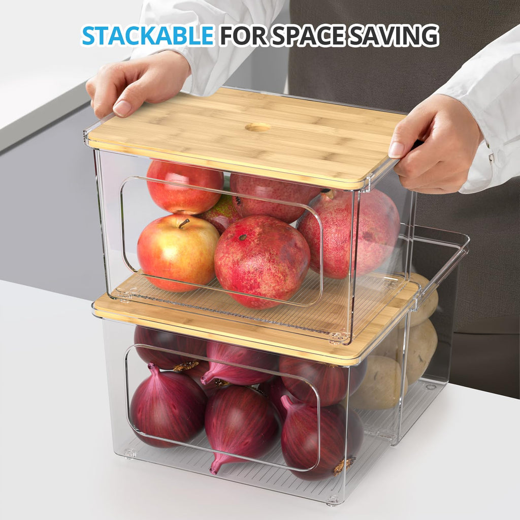 Tangyinus Trash Bag Dispenser Roll Holder - Clear Garbage Bag Holder with Bamboo Lid and Sliding Drawer Box, Kitchen, Under Sink, Laundry Room Organization and Storage