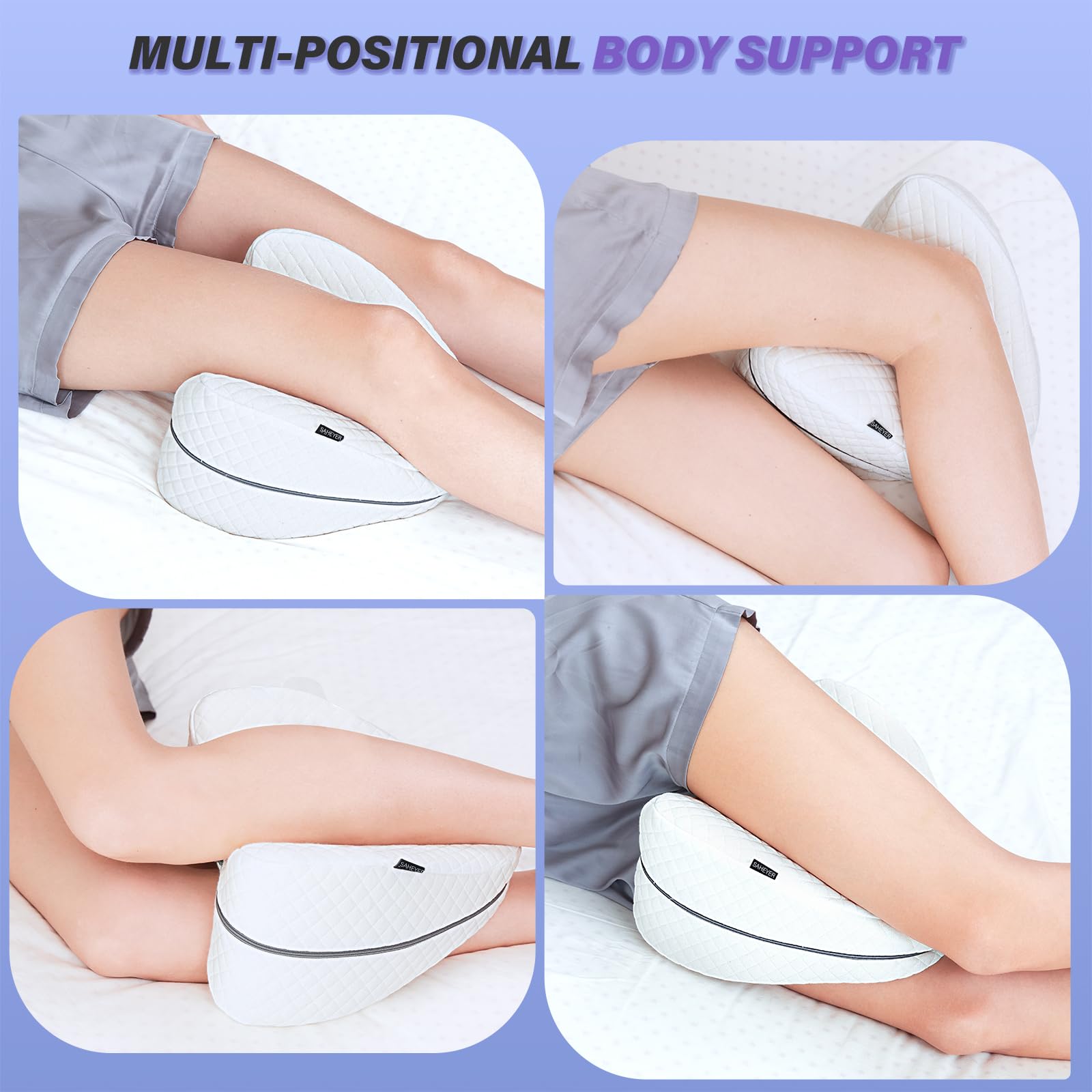 SAHEYER Knee Pillow, Soft Memory Foam Body Pillows, Heart Shape Hip Support Leg Pillow for Side Sleepers, Washable Cover Coussin Grossesse for Spine Alignment, Sciatica Reduce Pressure (White)
