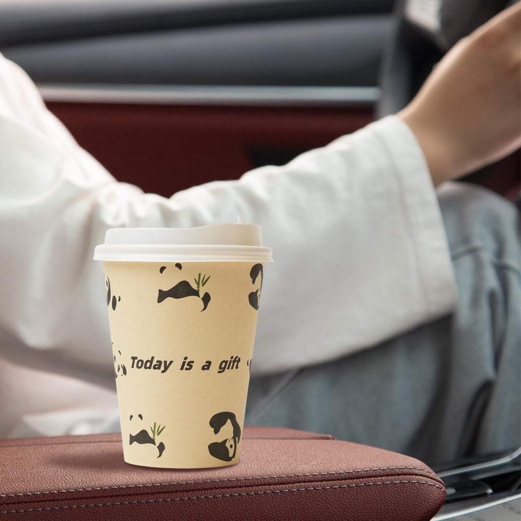 12 OZ 25 Pack Disposable Cups Paper Coffee Cups with Lids, Disposable Paper Cups for Cold/Hot Drinks, Eco-friendly Leak-Proof To Go Drinking Cups for Office Party Home Picnic & Travel (Panda)