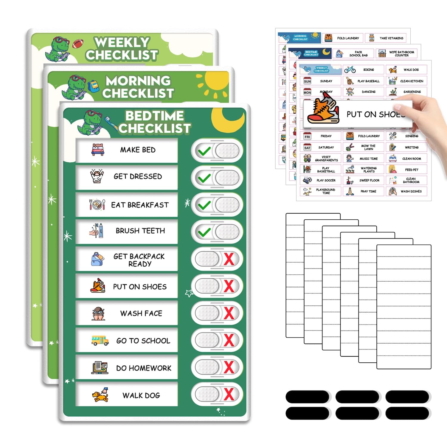 3 in 1 Upgraded Slider Bedtime/Morning/Weekly Routine Chart for Kids, Magnetic Chore Chart for Kids with Cute Chore Stickers, Cute Visual Schedule for Kid