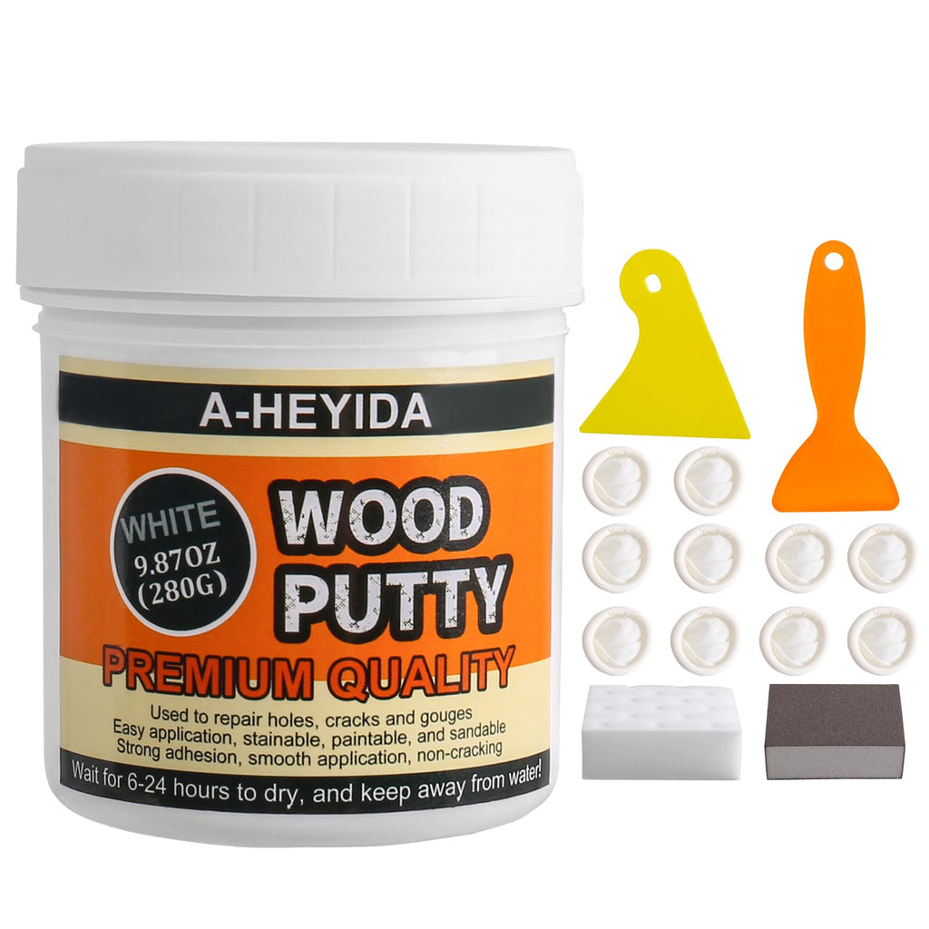 A-HEYIDA Wood Filler - White Wood Putty for Trim, 9.87 Ounce Wood Filler Repair Putty Paintable & Stainable, Restore Wood Cracks and Holes on Laminate Hardwood Vinyl Floor Furniture