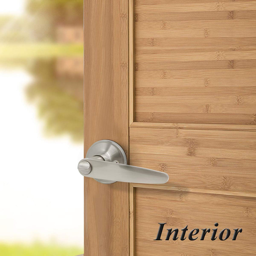 Probrico Satin Nickel Privacy Door Lever Keyless Interior Bed/Bath Door Handle, Reversible for Right & Left for Bathroom or Bedrooms, 1 Pack
