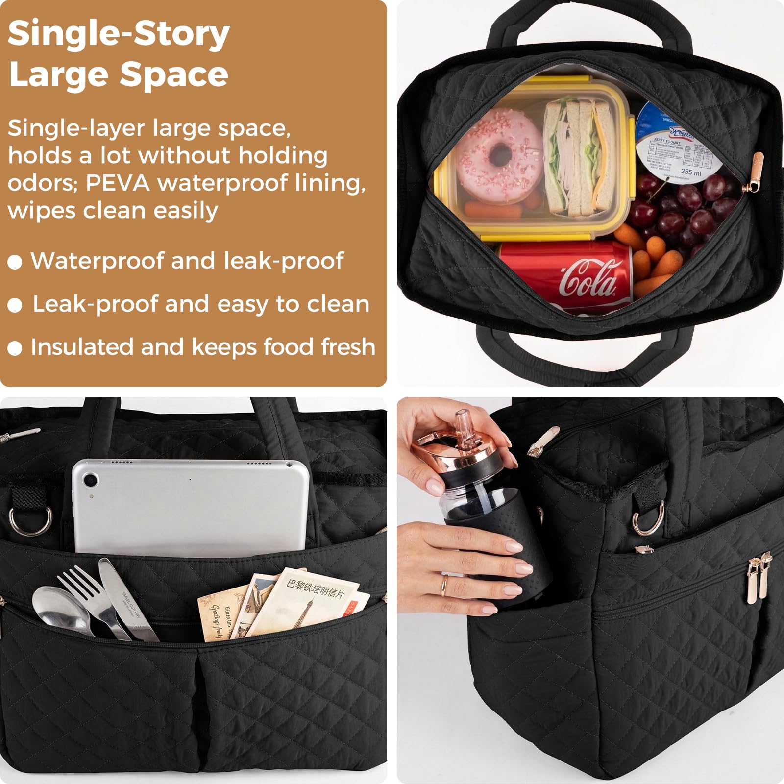 Extra-Large Lunch Bag, Lunch Box Insulated for Women Tote Bag, Soft Cooler Bag for Work Outdoor Picnic Trips