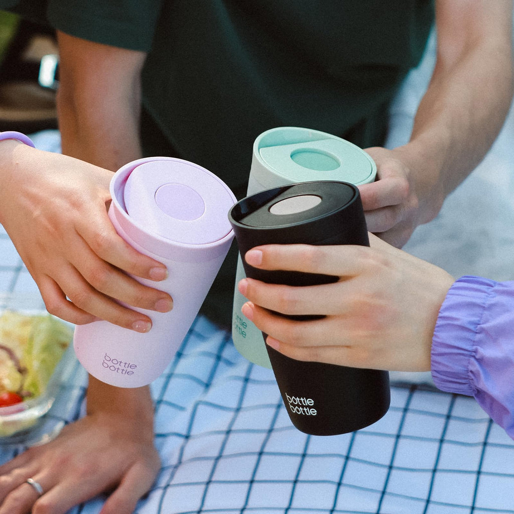bottlebottle Insulated Travel Mug, Stainless Steel, 350ml, Push Button Lid, Keeps Cold for 12 Hours, Keeps Hot for 8 Hours, Stylish Design (Pink)