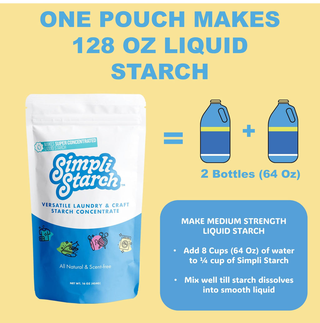 Simpli Starch® Dry Mix Makes Super Concentrated Liquid Starch For Laundry. Ideal Refill For Non-Aerosol Spray Bottles & Travel, Perfect For Crafts - Pack- 8oz (1)