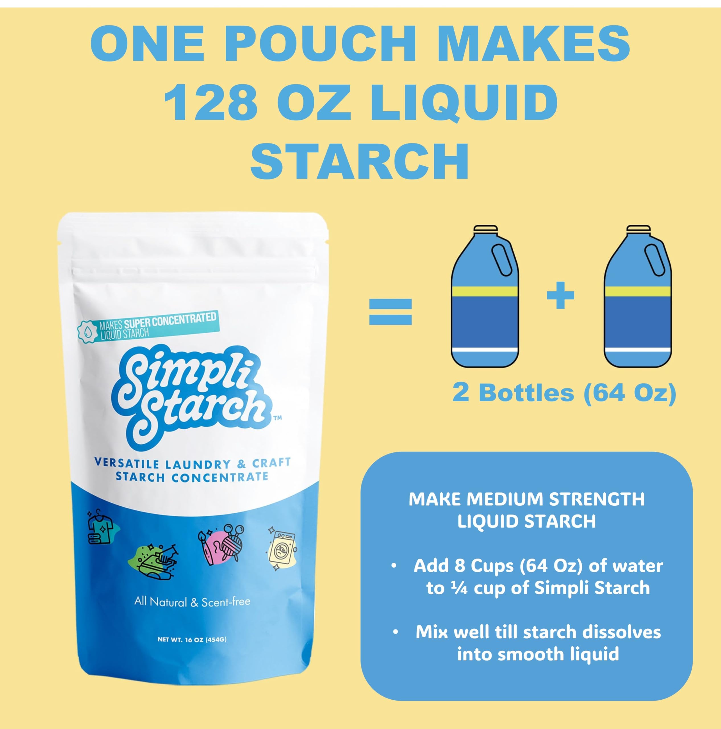 Simpli Starch® Dry Mix Makes Super Concentrated Liquid Starch For Laundry. Ideal Refill For Non-Aerosol Spray Bottles & Travel, Perfect For Crafts - Pack- 8oz (1)