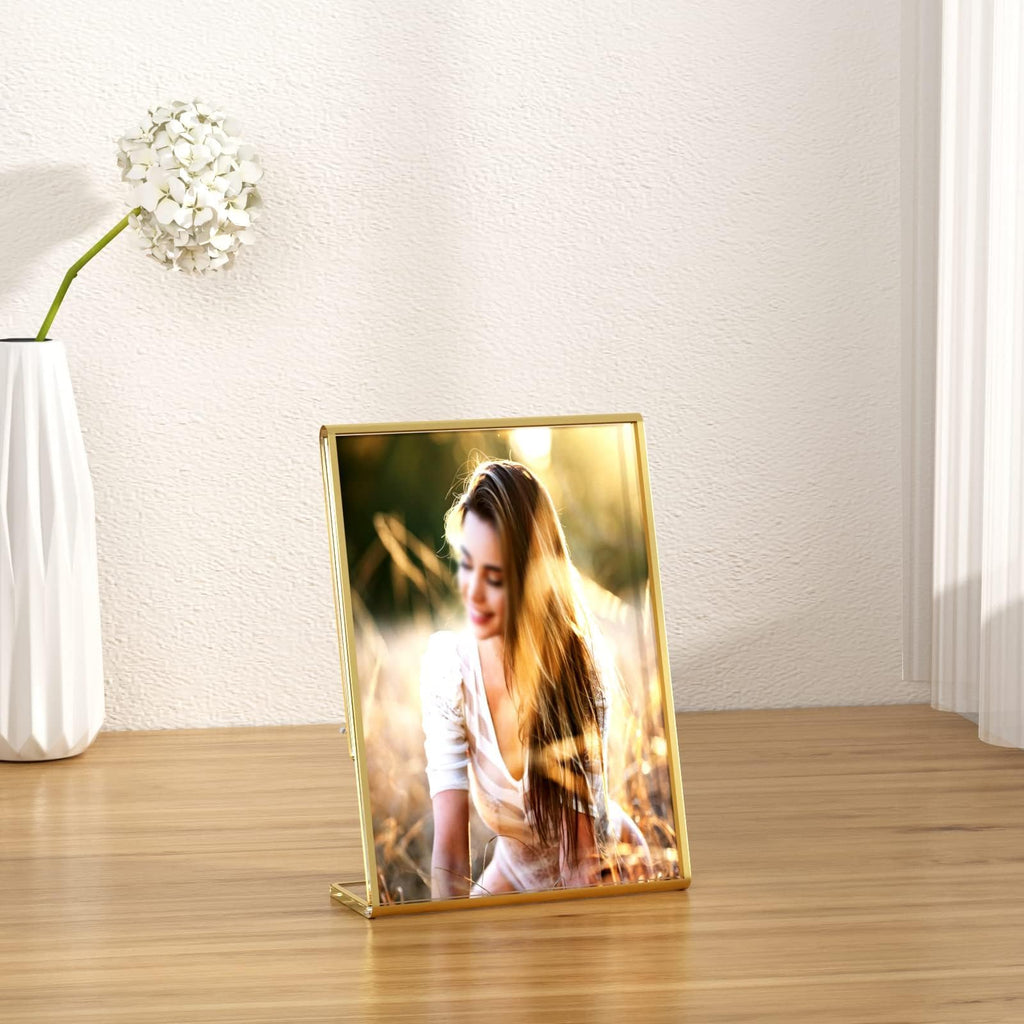 NIUBEE 6 Pack 4 x 6 Acrylic Gold Frame, Slanted Back Table Sign Holder for Wedding Table Numbers, Restaurant Signs