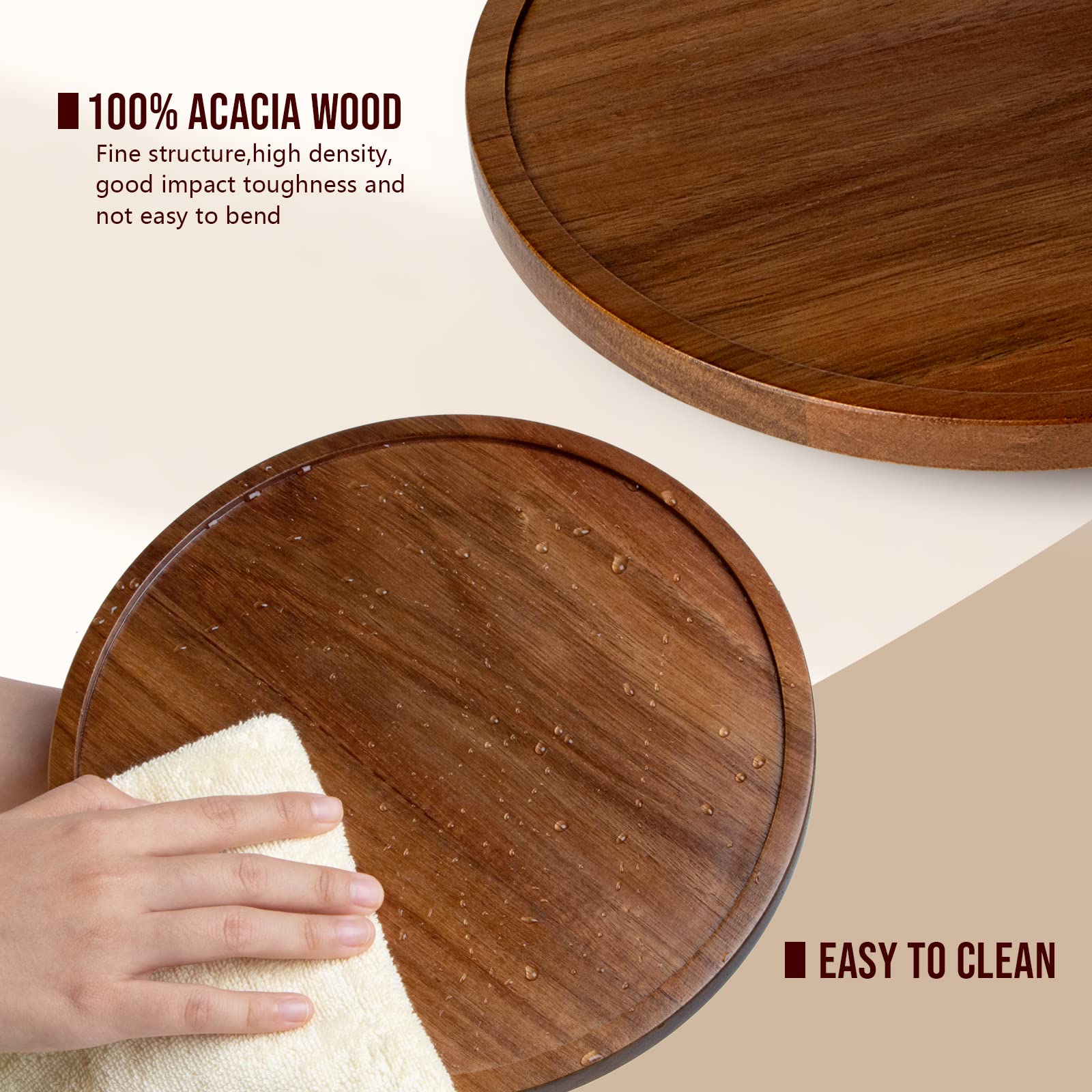 ANBOXIT Lazy Susan Cabinet Organizer, 12 Inch Wooden Lazy Susan Turntable, Acacia Wood Turntable Kitchen Spice Rack (1 Pack)
