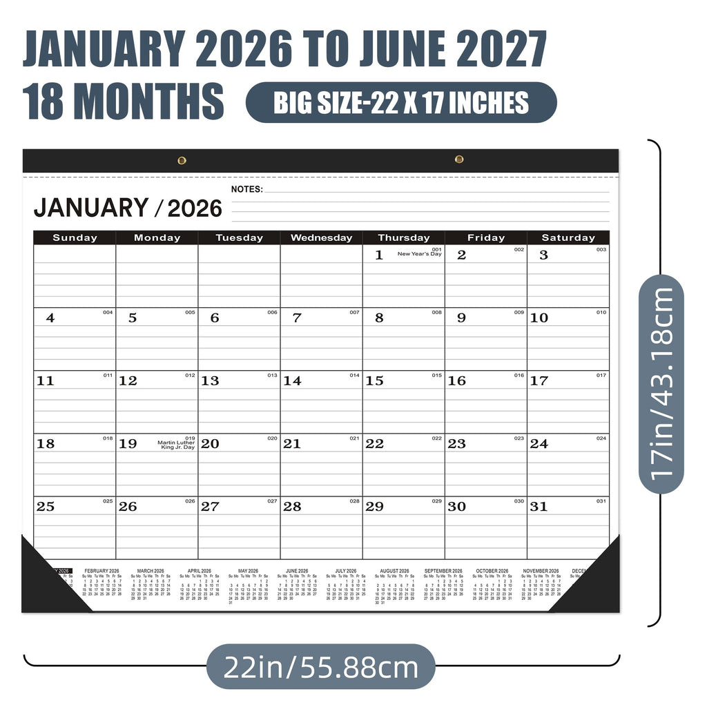 Desk Calendar 2026 (January 2026 to June 2027),Desk Calendar 2026 large 22 x17,Desk Calendar 2026-2027 large 22 x17,2026 Desk Calendar Canada Classic Black