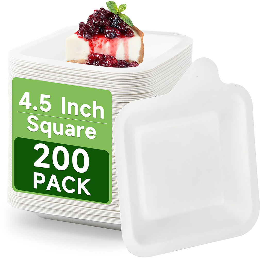 200 Pack Small Paper Plates, 4.5 Inch Bulk Disposable Paper Plate Square Mini Dessert Plate, White Party Snack Plates for Cake Appetizer,Wedding, Birthday, Party Supplies