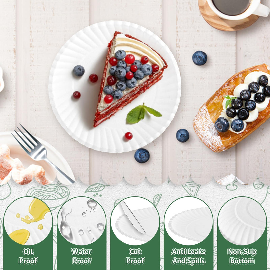 Compostable Plates 6 inch, 600 Pack Paper Plates Bulk, Small Paper Plates Eco Friendly Disposable Plates, White Paper Plates for Dessert, Cake, and Snack