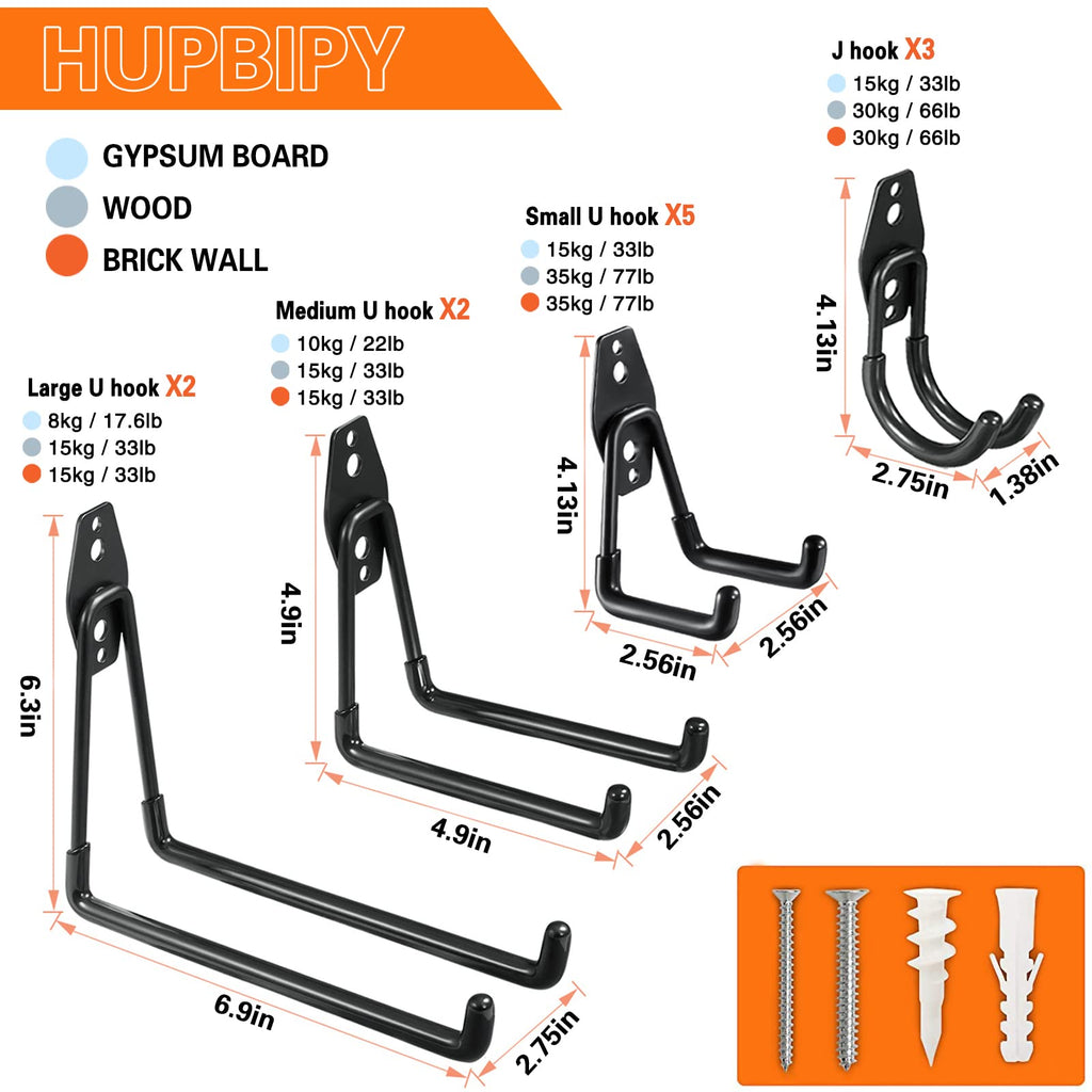 Garage Hooks Heavy Duty Utility Steel with Anti-Slip Coating Wall Mount Storage Organizer for Hanging Power and Garden Tools, Ladders, Hose, Bikes, Ropes, Bulk Items, and More (12 Pack Orange)