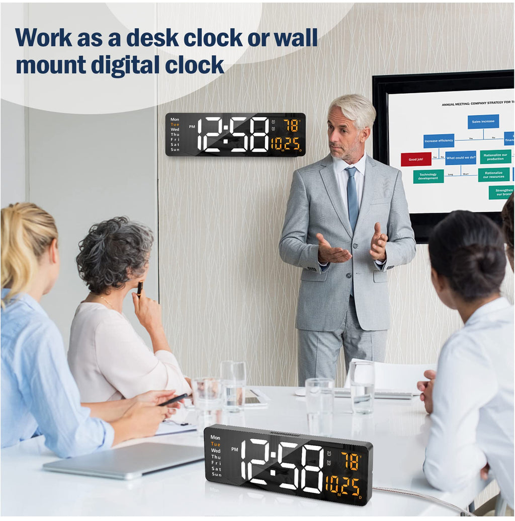 Lantoo 16.2" Large Digital Wall Clock with Remote Control, Dual Alarm, 10-Level Auto Dimmer, LED Clock with Date, Temperature (℃/℉) & Weekday, 12/24H Silent Wall Clock