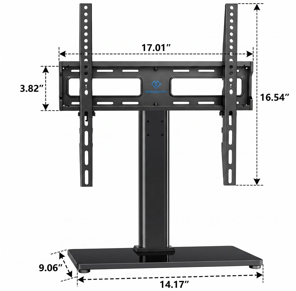 PERLESMITH Swivel Universal TV Stand/Base - Table Top TV Stand for 24-60 inch LCD LED TVs - Height Adjustable TV Mount Stand with Tempered Glass Base, VESA 400x400mm, Holds up to 99lbs PSTVS09
