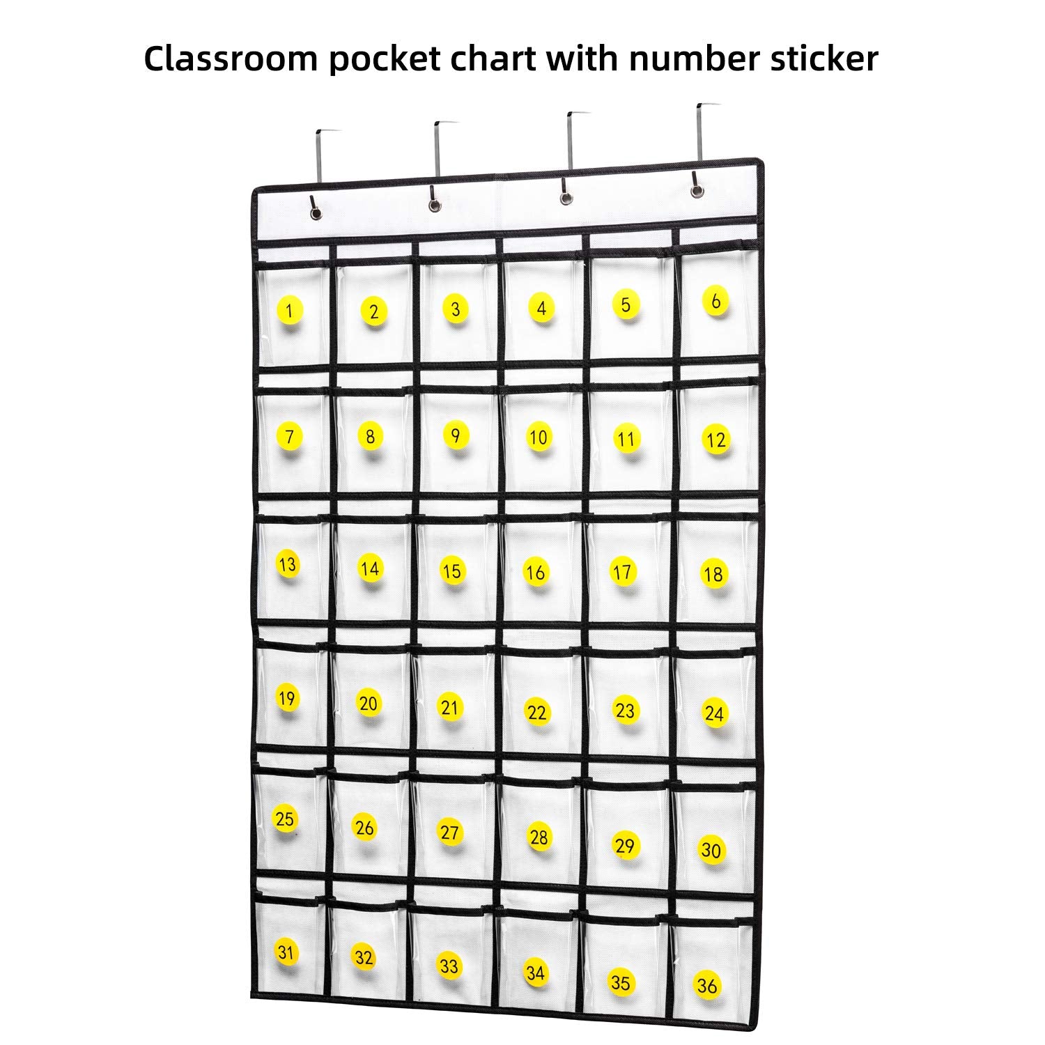 SAVERHO Classroom Pocket Chart for Cell Phones,36 Clear Pocket Chart for Calculator Holder with 36 Number Sticker (White)