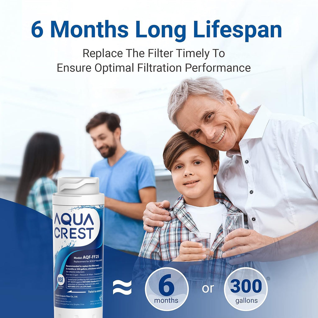 AQUA CREST AQF-FF25 Refrigerator Water Filter Replacement for UltraClarity REPLFLTR10, Bosch Ultra Clarity 644845, 9000 077104, 3 Filters